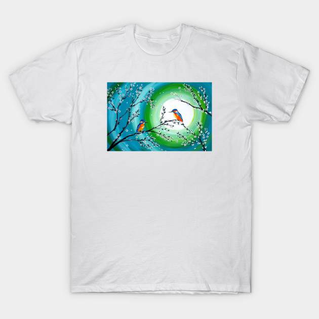 Green Moon and Hummingbirds T-Shirt by SheerJoy